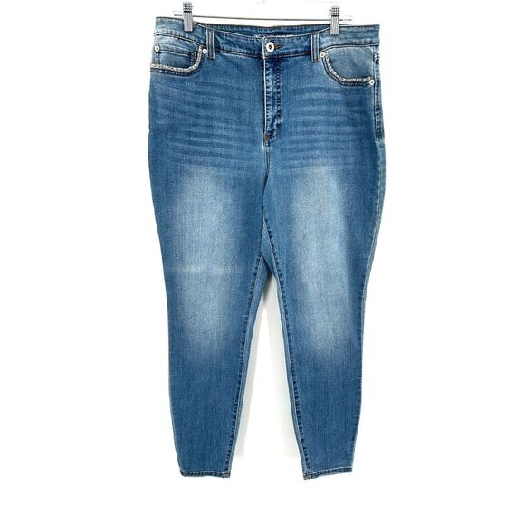 INC INTERNATIONAL CONCEPTS High Rise Embellished Bling Skinny Jeans Size 14 / 32 - Picture 1 of 8